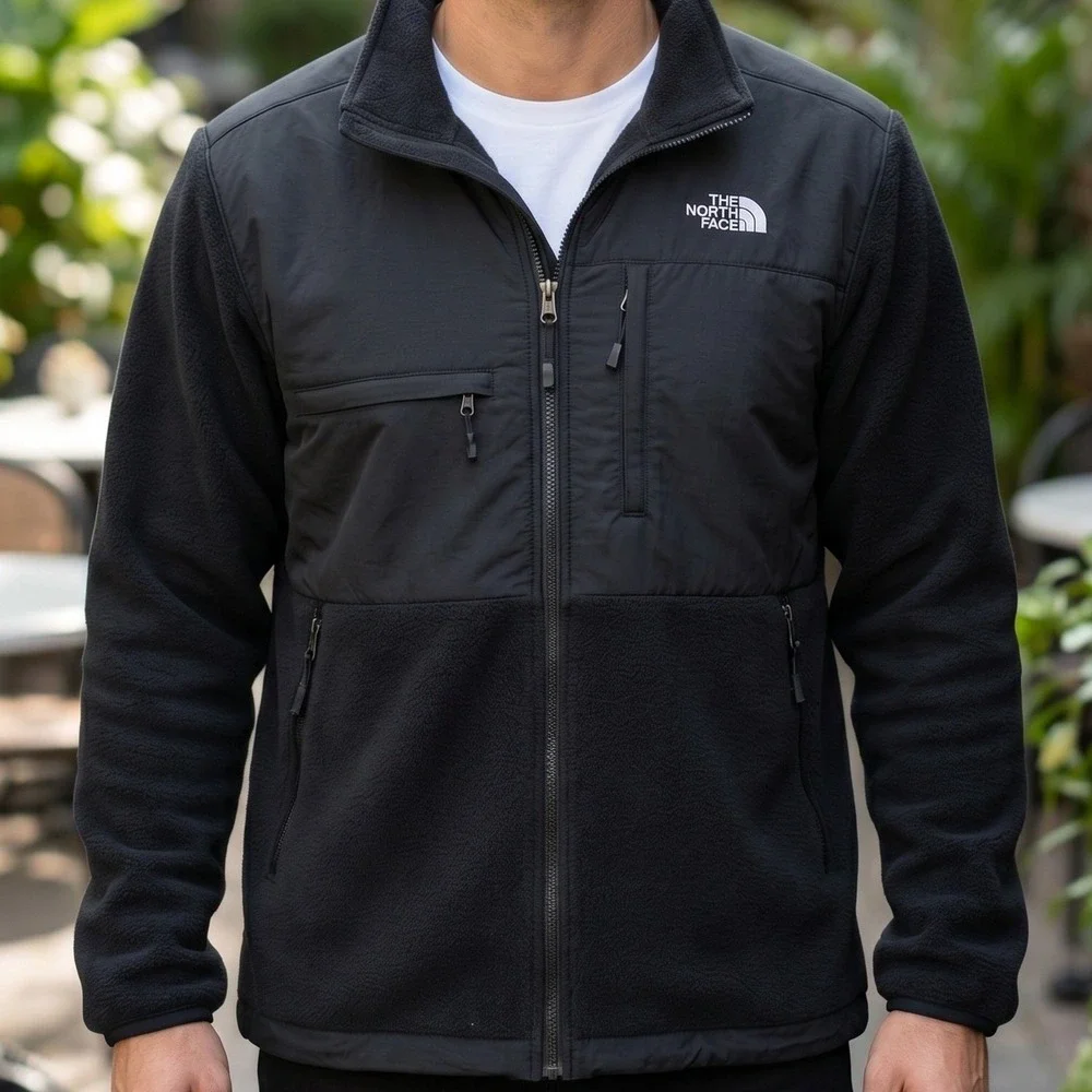 The North Face Denali Mens Black Full Zip Fleece Jacket Reinforced Mock Neck